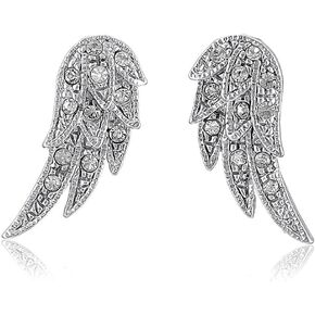 BERRICLE Angel Wings Cubic Zirconia CZ Fashion Stud Earrings for Women, Silver-Tone