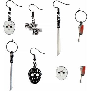 Friday The 13th Costume Jewelry Stud Dangle Closed Back Earrings Set 4 Pack