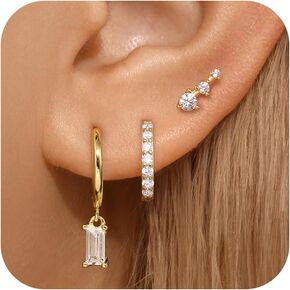 Gold Earrings for Women, 14K Gold Plated Stud Hoop Earring Stacks, Dainty Hypoallergenic Earring Sets for Multiple Piercing—Trendy 2024