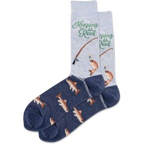 Hot Sox Mens Keeping It Reel Crew Socks, 10-13, Blue