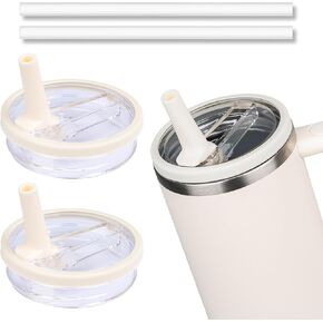 40 oz Tumbler Flip Straw Lid Compatible with Stanley Cup 40oz Tumbler Tumbler Cover Compatible with Stanley Cup Quencher (Cream White, 2 Pack)