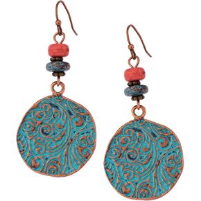 MINACHI Bohemian Engraved Circle Disc Dangle Drop Earrings with Bead Accents, Boho Hippe Jewelry Gift for Women