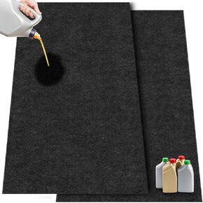 2 Pack 36" X 60"Oil Spill Mat for Garage,Oil Absorbent Pads,Rubber Mat Garage Floor,Reusable, Waterproof Backing Come with 16 pcs Rug Tape