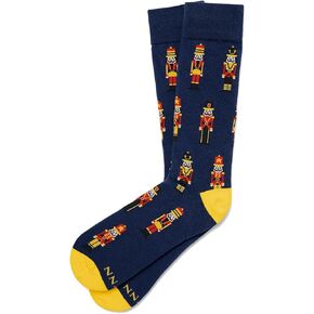 Men's Alynn Designer Blue Christmas Nutcracker Holiday Novelty Crew Dress & Trouser Socks