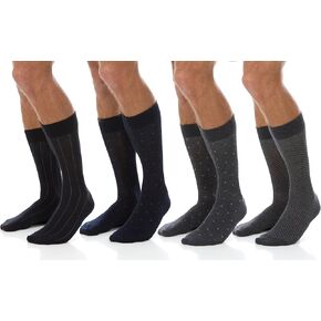 Men's Patterned Dress Crew Socks - 4 Pair Pack - Soft and Lightweight Cotton Comfort Shoe Size 7-13