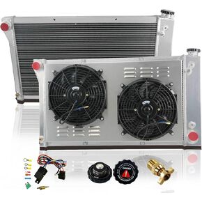 CC369 3 Row Radiator+Shroud Fan Compatible With 1967-1972 Chevy C10 C20 C30 K10 K20 Blazer Truck 5.7L 68 69 70 71 1967-1979 G/P Series P15 P25 P35 G15 G25 G35 radiators