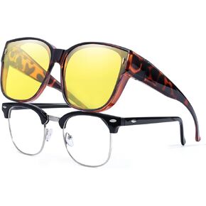 LVIOE Night Driving Glasses for Women Men Fit Over Night Vision Glasses Anti Glare Polarized Wraparound Eyewear N3091