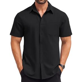 COOFANDY Mens Short Sleeve Button Down Shirts Casual Summer Beach Shirt Wedding Dress Shirts with Pocket
