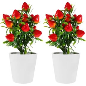 2 Sets Faux Strawberry Tree - Realistic Artificial Strawberry Bonsai with Pot for Home and Garden DéCor, Perfect for Indoor Plant Decoration