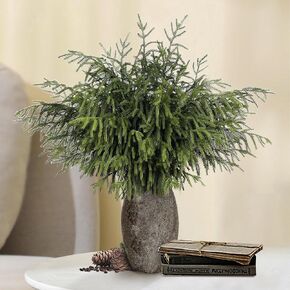 16pcs 18.5 inches Norfolk Pine Branches - Artificial Christmas Greenery Branches Faux Greenery Stems Fake Cedar Pine Pick Vase DIY Crafts Garland Christmas Indoor Outdoor Home Decor (16pcs)