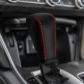DEYTOP Gear Shift Knob Cover for Honda HRV/CRV 2023 Auto Leather Gear Shifter Knob Protector Trim for Honda Accord 2023-2018/ Civic 2022+ Accessories(Black with Red Stitches)