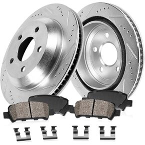 Callahan Brake Parts Rear Brake Kit For 2019 2020 2021 2022 2023 Ram 1500 [Excluding TRX] Drilled and Slotted Brake Rotors and Ceramic Pads