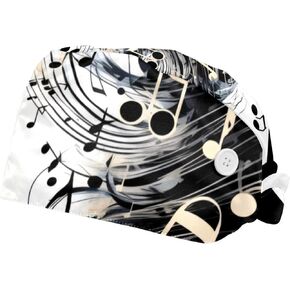 2 Pack Surgical Caps for Women and Men, Tie Back Scrub Hats with Sweatband, Art Pattern Women and Music Notes