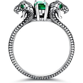 Vintage Snake Ring 925 Sterling Silver Two Snake with Green CZ Ring Jewelry Gifts for Women