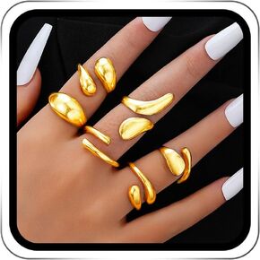 GRAEEN Gold Chunky Ring Set Adjustable Stackable Rings Stacking Thumb Ring Sets for Women(Style A)
