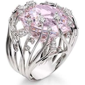 S925 Sterling Silver Creative Fashion Ladies Pink Crystal Ring Gemstone Ring CZ Princess Cut AAA Cubic Zirconia Pink Crystal Ring Cocktail Ring Engagement Wedding Ring Size 6-10 CZC716 (7)