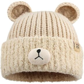 Crochet Beanie Bear Ear Cute Shape Knitted Hats Warm Plush Slouchy Winter Hat Skin-Friendly Fuzzy Animal Skull Cap