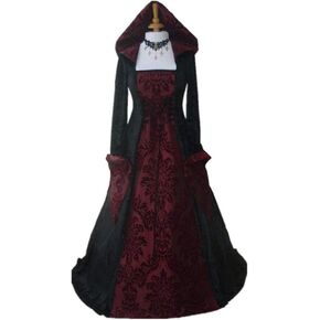STIOEDYUAN Women Victorian Gothic Hooded Witch Dress Vampire Sorceress Vintage Renaissance Ball Gown