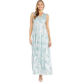 R&M Richards Womens Plus Full Length Metallic Evening Dress