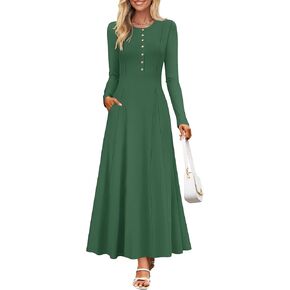 ZESICA Women's Elegant Maxi Dresses 2025 Spring Long Sleeve Button Casual A Line Boho Flowy Dress with Pockets