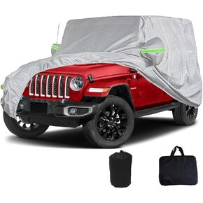 Car Cover Waterproof for Wrangler Jk, Cj, Yj, Tj & Jl 1987-2020 4 Door - Outdoor Full Exterior Cover All Weather Sun Rain Uv Dust Snow Protection with Door Zipper