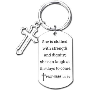 Inspirational Scripture Keychain with Hollow Cross Pendant - Bible Verse Key Chain Religious Gift for Christian