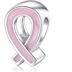 Pink Ribbon Charm 925 Sterling Silver Cross Beads fit DIY Charms Bracelets