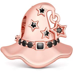 GNOCE Magic Witch Hat Charm Bead Rose Gold Plated With Black Cz 925 Sterling Silver Magical Powers Charms Fit Bracelets Necklace Halloween Charm Gift