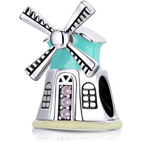 Yellow Enamel Motorcycle Charm 925 Sterling Silver Car Charm Pendant Travel Charm Bracelets for Women (Windmill Bead)