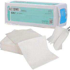 200PCs Capra Premium Cotton 4-Ply 2" x 2" Gauze Pads by JEVOLVE | Non-Woven/Non-Sterile Absorbent Gauze Sponges Great for Wound Dressing & Cleaning