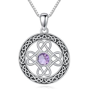 Amethyst Celtic Knot Pendant Necklace for Women 925 Sterling Silver Irish Celtic Knot Protect Jewelry Birthday Christmas Gifts