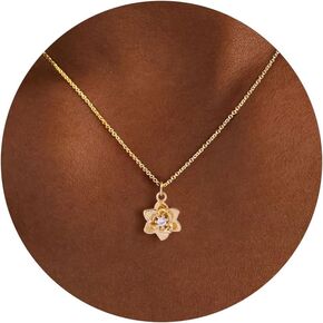 Gold Necklace for Women-14K Gold Plated Dainty Birth Flower Necklace Floral Birthstone Necklace for Women Birth Month Flower Necklace Jewelry