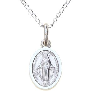 Alexander Castle Small 925 Sterling Silver Miraculous Medal Catholic Necklace - 12mm x 9mm Miraculous Medal with 16" Silver Chain & Jewelry Gift Box