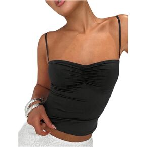 SOLY HUX Women's Ruched Cami Crop Tops Spaghetti Strap Slim Fit Solid Camisole