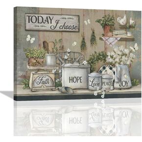 Rustic Kitchen Wall Art Farmhouse Kitchen Pictures Wall Decor Country Kitchen Painting Prints Farm Positive Quotes Framed Artwork Ready to Hang 16"x12"