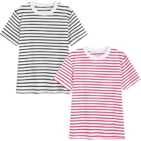 Women's 2 Pack T-Shirt Basic Short Sleeve Striped T-Shirt Round Neck Fashion Top Loose Lightweight Casual Summer Clothes 2024