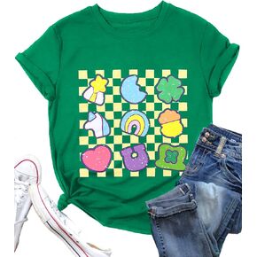 St Patrick's Day Shirt for Women Groovy Lucky Charm T-Shirt Short Sleeve Shamrock Clover Tee Tops
