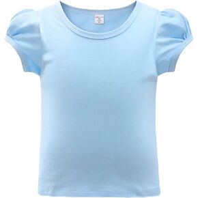 COSLAND Girls' Short Puff Sleeve Top Crew Neck Cotton T-Shirt