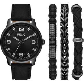 Relic by Fossil Men's Three-Hand Gunmetal-Tone Vegan Leather Watch Gift Set (Model: ZR97021)