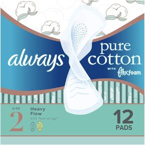 Always Pure Cotton with Flexfoam 12 Pads Size 2