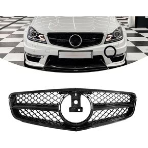 GT Style Front Grille for Mercedes Benz W204 C Class C180 C200 C230 C250 C280 C300 C320 C350 2007-2014 Front Bumper Top Radiator Grill (6 GT Black)