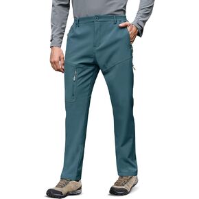 MOURCE Fleece Lined Hiking Pants Men - Waterproof Softshell Outdoor Ski Snow Cargo Pants with Zipper Pockets