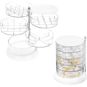 QWORK Acrylic Jewelry Box, 2 Pack 5-Layers Multi-Compartment Hair Accessories Organizer, Travel Jewelry Storage Case for Earrings, Rings, Necklaces