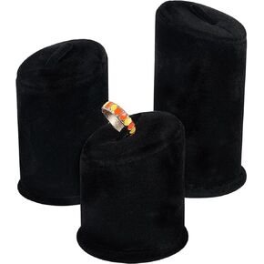 FINGERINSPIRE 3Pcs Velet Ring Display Stand Black Velvet Ring Stand Ring Showcase Display Holder Column Ring Holders Ring Display Support Stand for Jewelry Wedding Ring (3 Hight: 2.4 & 3.2 & 4 inch)