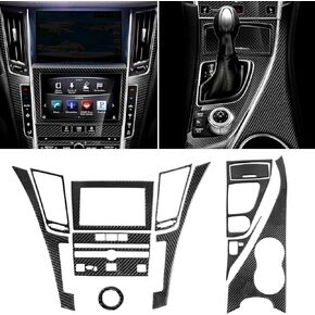11 Pcs Carbon Fiber Center Console Display Panel, Air Vent Cover Trim, Gear Shift Panel, Cup Holder Panel, Push Start Button Cover Trim Compatible with Infiniti Q50 Q60 2014-2024