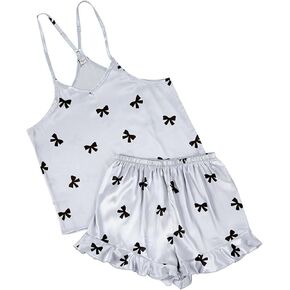 Pajamas For Women Loungewear 2-Piece Cami and Ruffled Shorts/Shirt Sleep Set