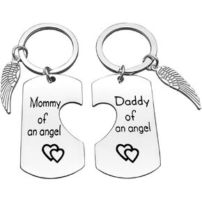 Dabihu Loss Memorial Keychain Daddy Mommy Keychain Set Miscarriage Keepsake Baby Memorial Gift for Men Women Baby Remembrance Jewelry Sympathy Gift for Infant Loss Child Loss