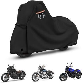 STARTWO Motorcycle Covers Waterproof Outdoor Storage Heavy Duty All Season Universal Vehicle Cover for Harley Davidson XTM 350, XTM 500, Nightster, Sportster and Most Motorcycles 86"x41"x50" Black