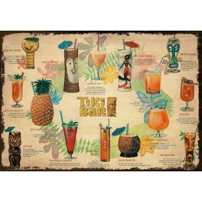 Vintage New Metal Poster Tiki Bar Summer Cocktail Menu Metal Tin Sign 8x12 Inch Retro Art House Cafe Shop Bar Restaurant Garage Fast Food Classic Wall Decor Metal Plaque