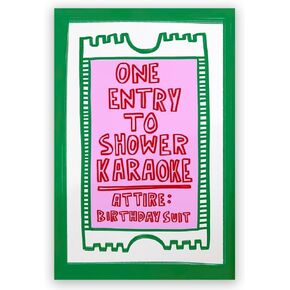 One Entry to Shower Karaoke Bathroom Wall Art Trendy Pink and Green Decor Retro Funny Bathroom Signs Poster Girly Room Decor Canvas Prints for Restroom Toilet Aesthetic Decoration 8x12inch Unframed